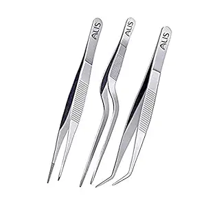 Alis 3 Pcs Stainless Steel Small Kitchen Tweezers AKT033 with Precision Serrated Tip